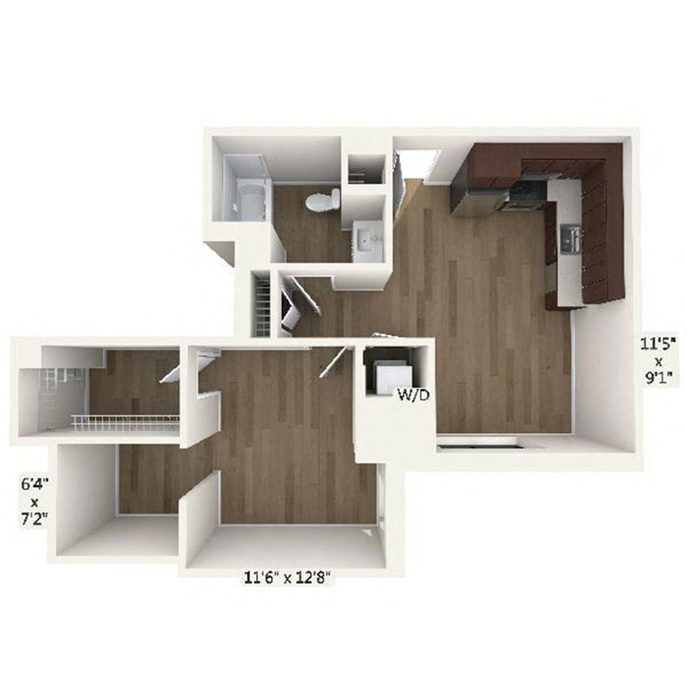 Floor plan layout diagram for A5 | 1 Bed | 1 Bath