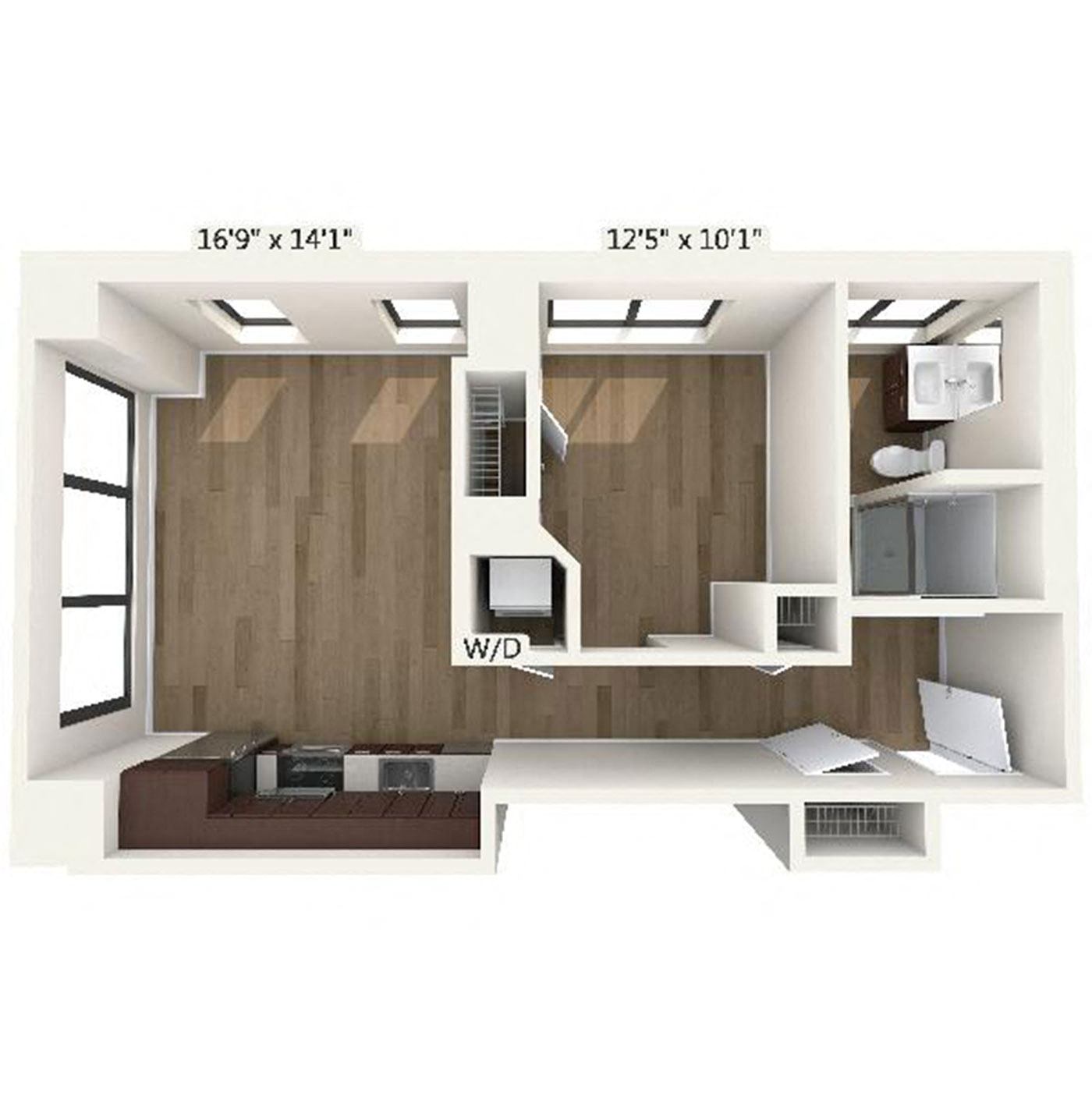 Floor plan layout diagram for A9 | 1 Bed | 1 Bath