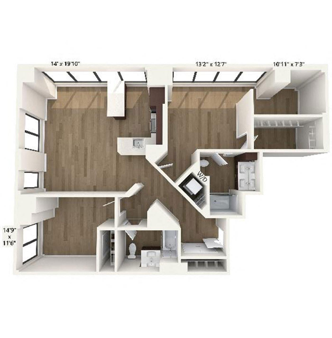 Floor plan layout diagram for B10 | 2 Bed | 2 Bath