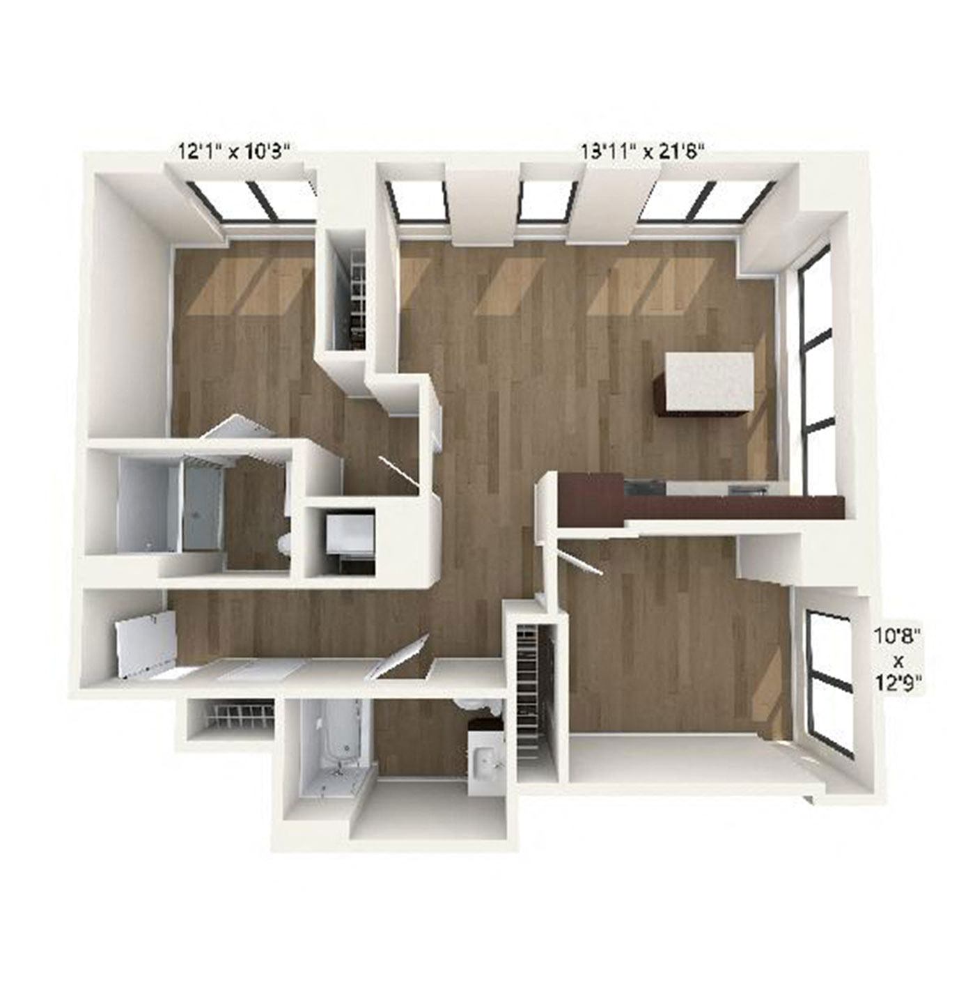 Floor plan layout diagram for B6 | 2 Bed | 2 Bath