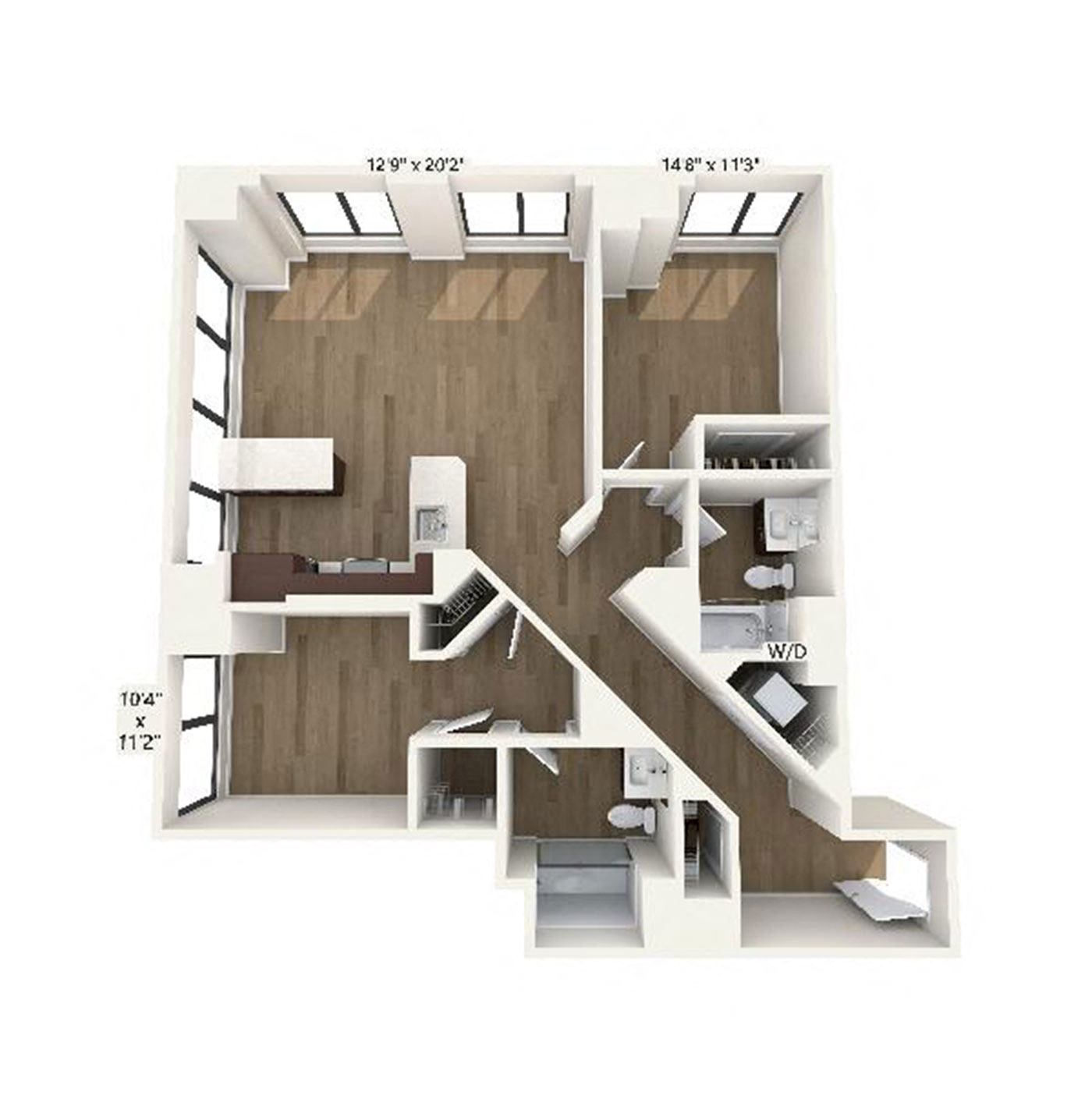Floor plan layout diagram for B7 | 2 Bed | 2 Bath