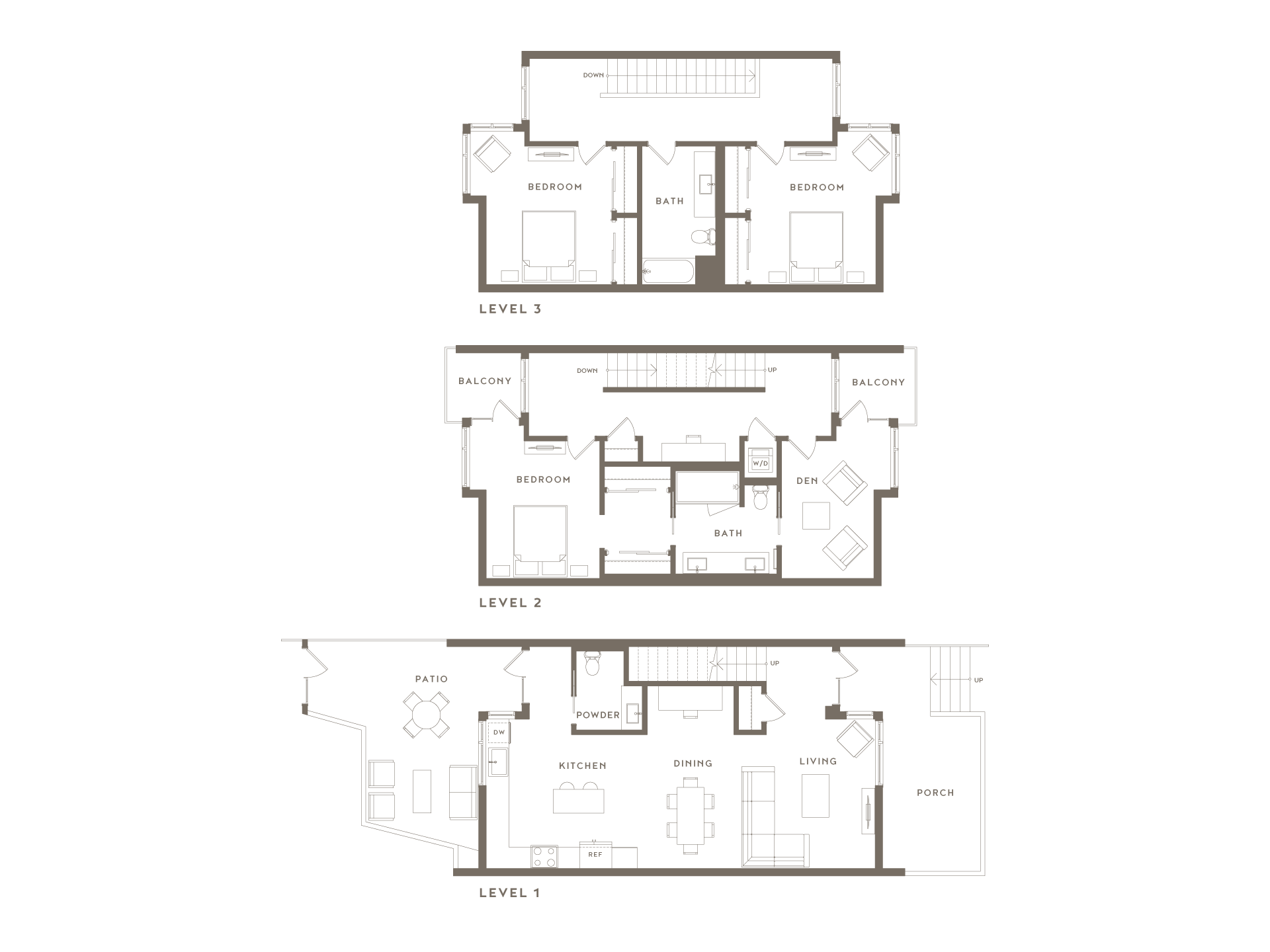 a blueprint of a house with three different floor plans