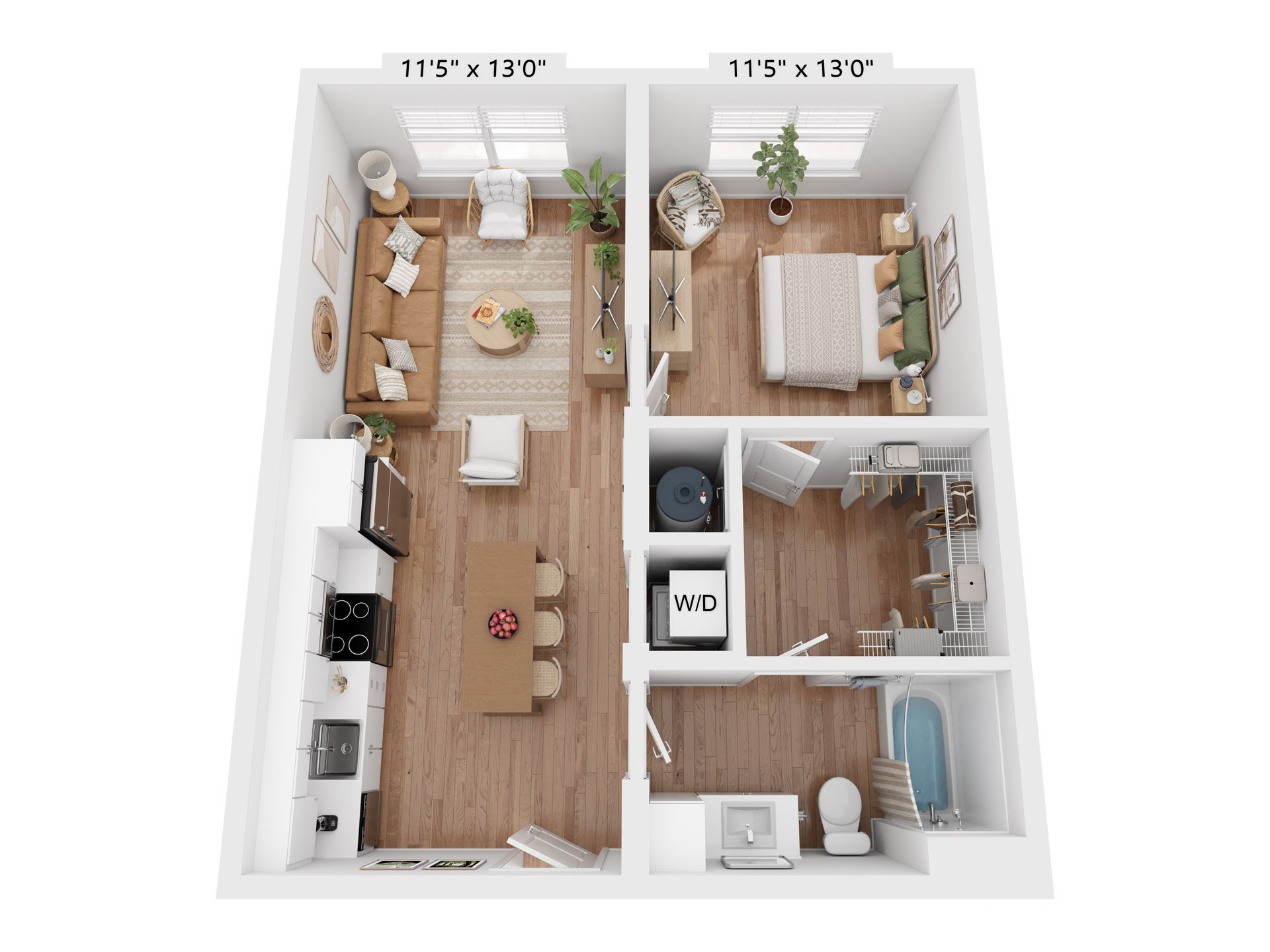 Floor plan map for a one bedroom apartment at Ltd. Findlay in Coraopolis, PA, featuring rooms with dimensions.