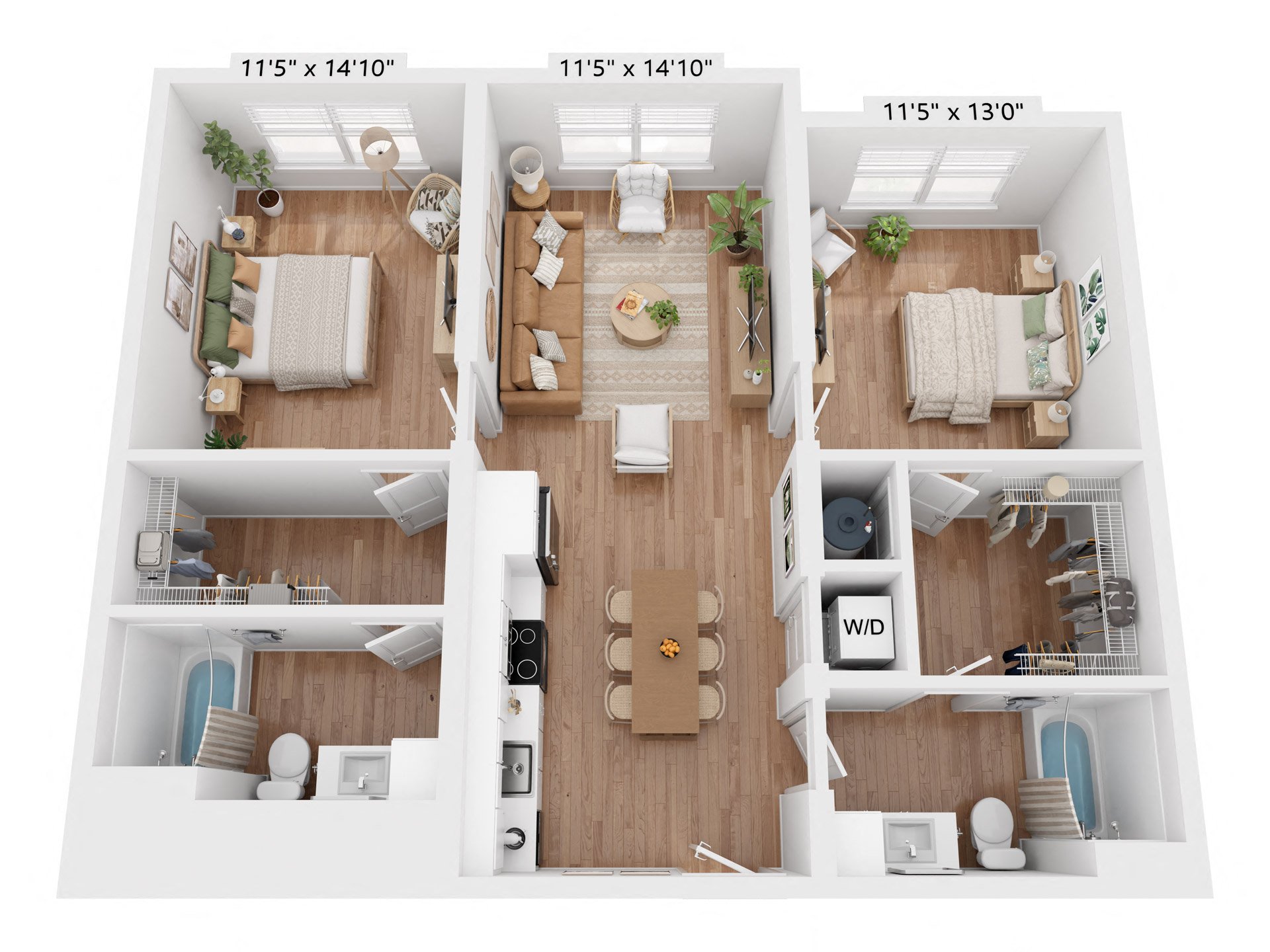 Floor plan map for a two bedroom apartment at Ltd. Findlay in Coraopolis, PA, featuring rooms with dimensions.