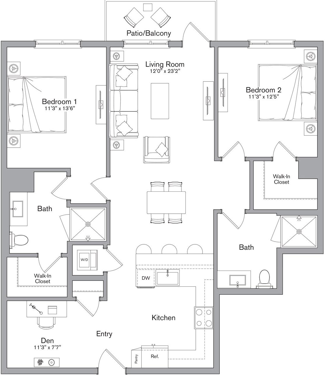 Floor plan layout diagram for B10 + Den