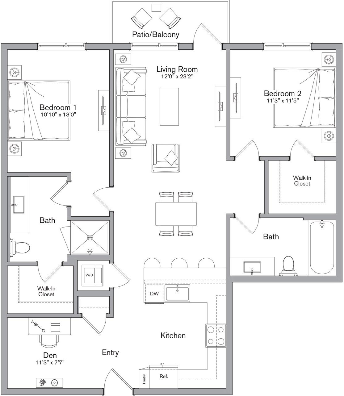 Floor plan layout diagram for B9 + Den