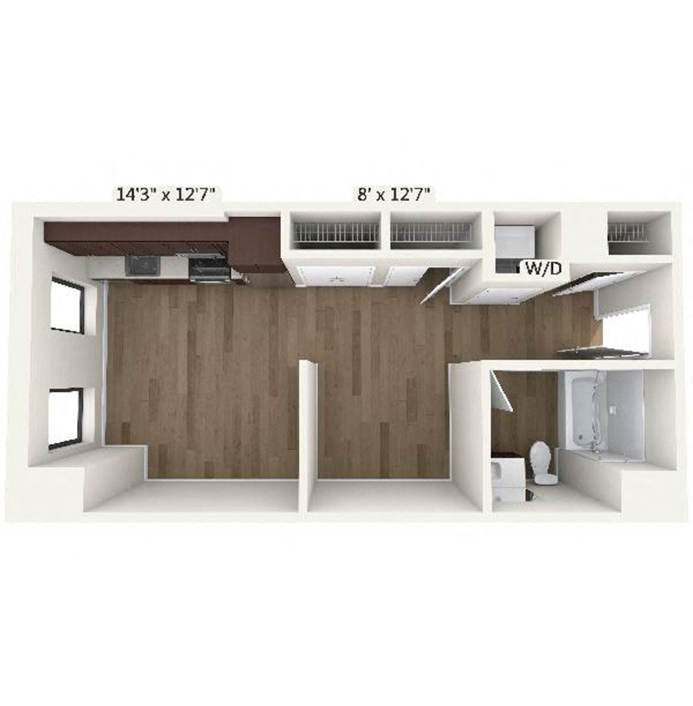 Floor plan layout diagram for S3 | Studio | 1 Bath