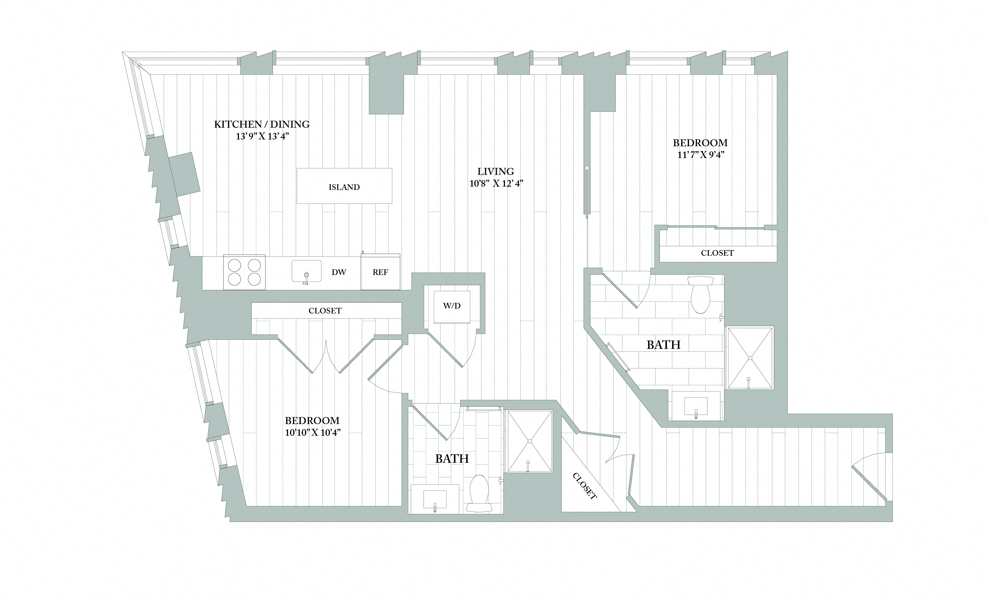 Floor plan layout diagram for B1.1 | 2 Bed | 2 Bath