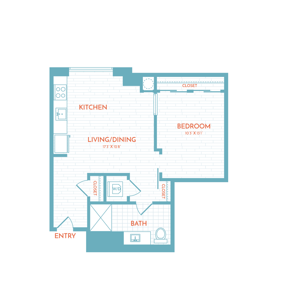Floor plan layout diagram for B3.1 | 1 Bed | 1 Bath