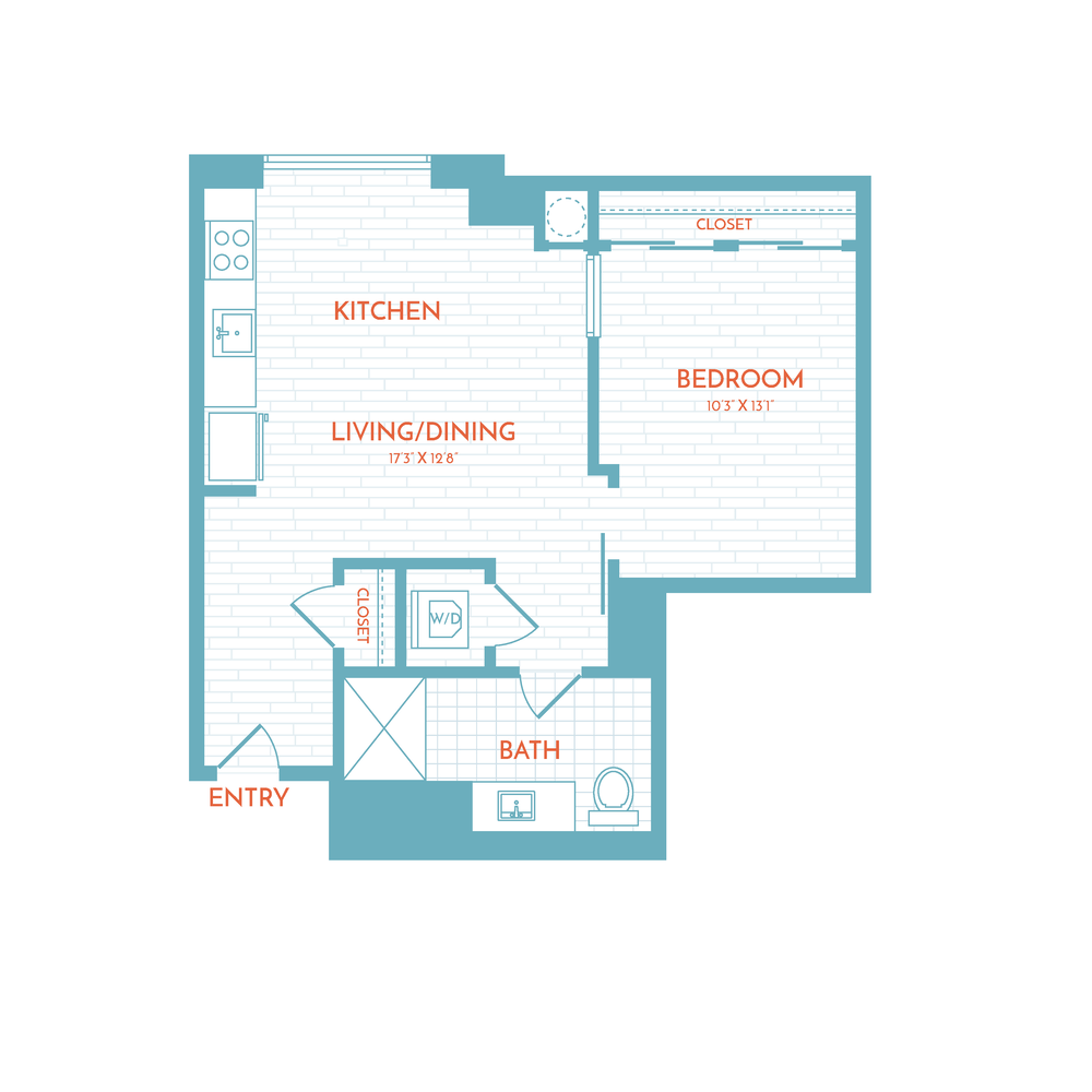 Floor plan layout diagram for B3.2 | 1 Bed | 1 Bath