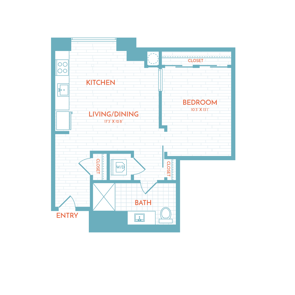 Floor plan layout diagram for B3 | 1 Bed | 1 Bath