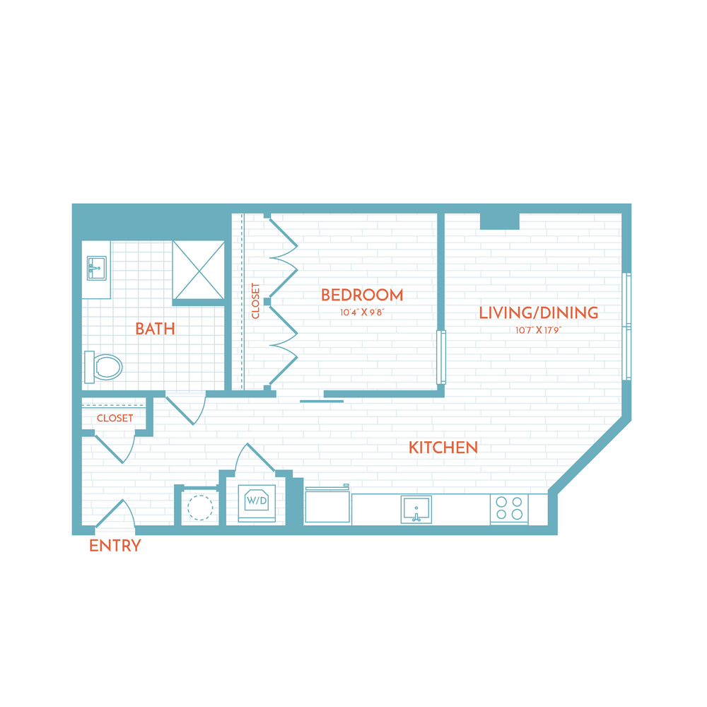 Floor plan layout diagram for B5.1 | 1 Bed | 1 Bath