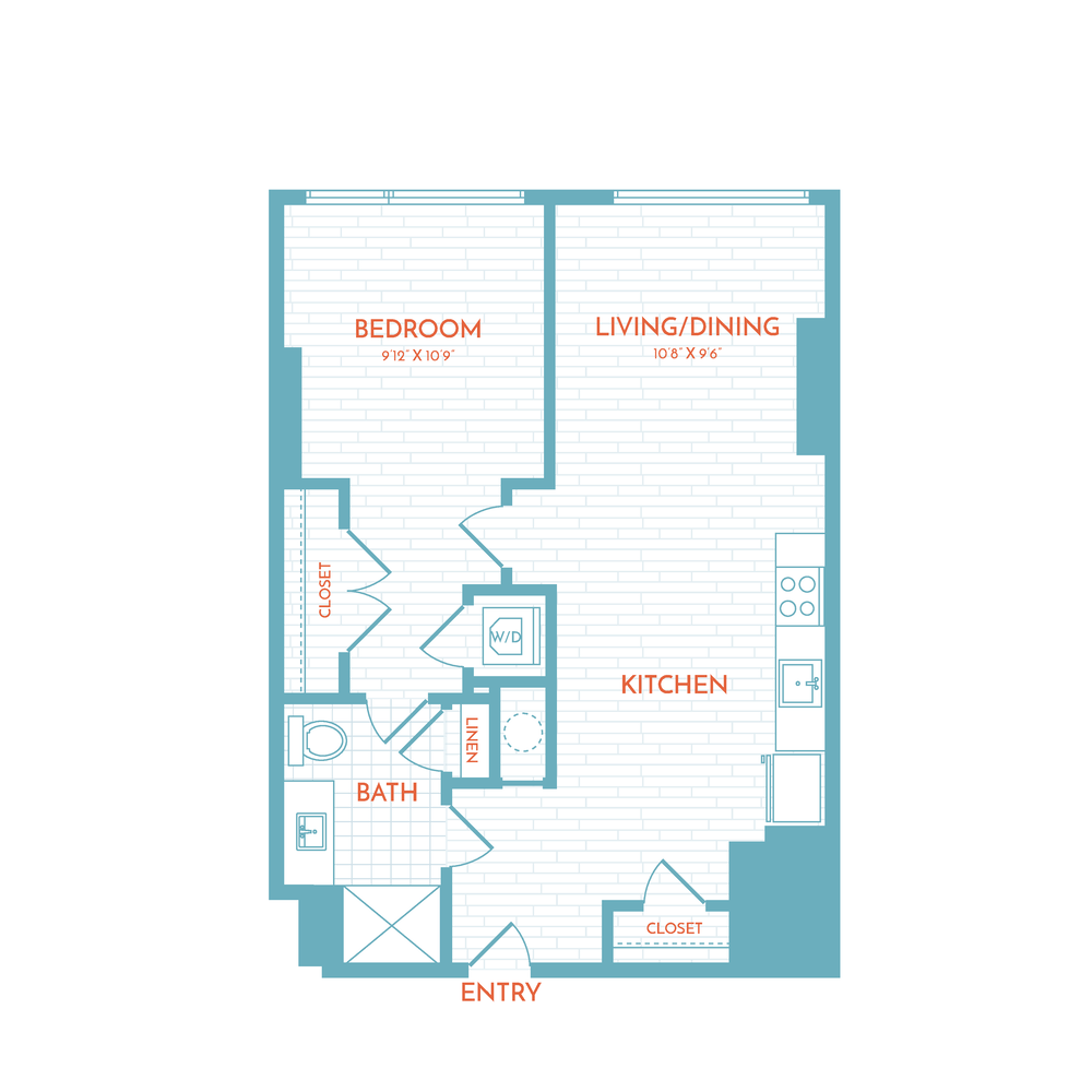 Floor plan layout diagram for C1 | 1 Bed | 1 Bath