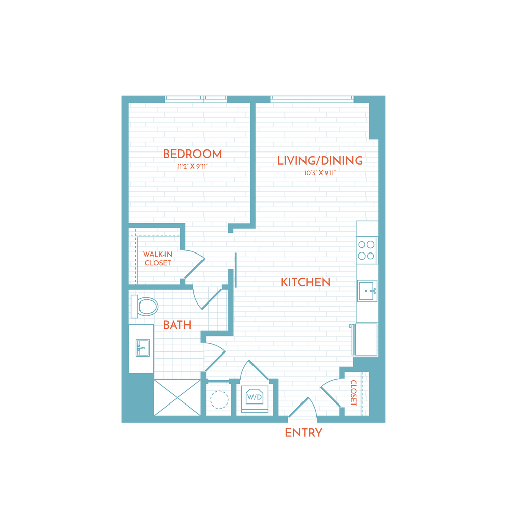 Floor plan layout diagram for C2.1 | 1 Bed | 1 Bath