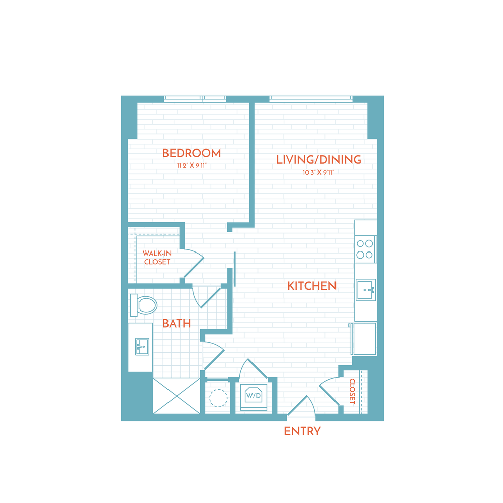 Floor plan layout diagram for C2 | 1 Bed | 1 Bath