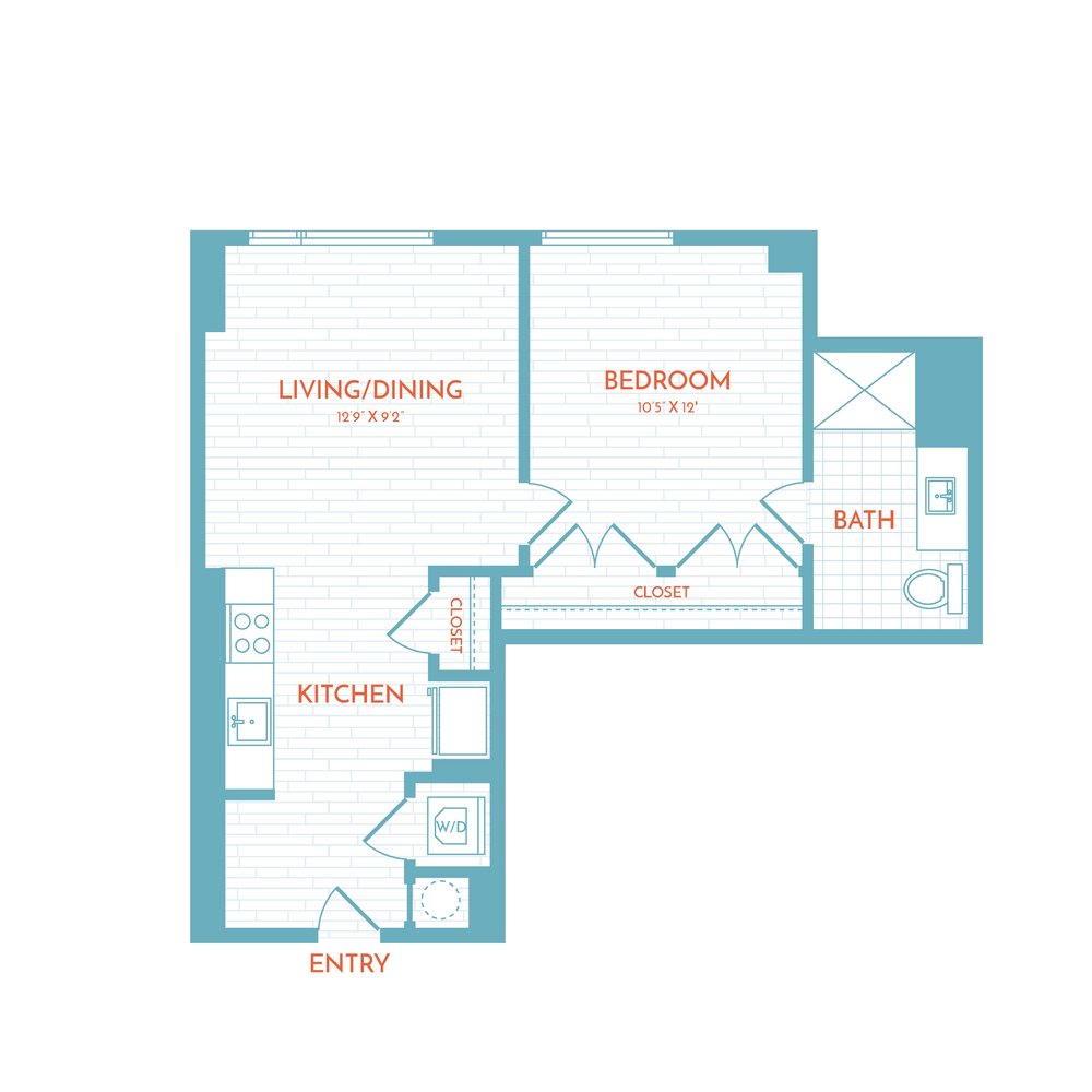 Floor plan layout diagram for C3.1 | 1 Bed | 1 Bath