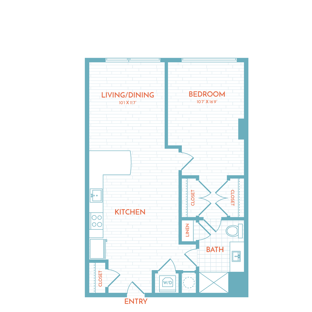 Floor plan layout diagram for C4.3 | 1 Bed | 1 Bath