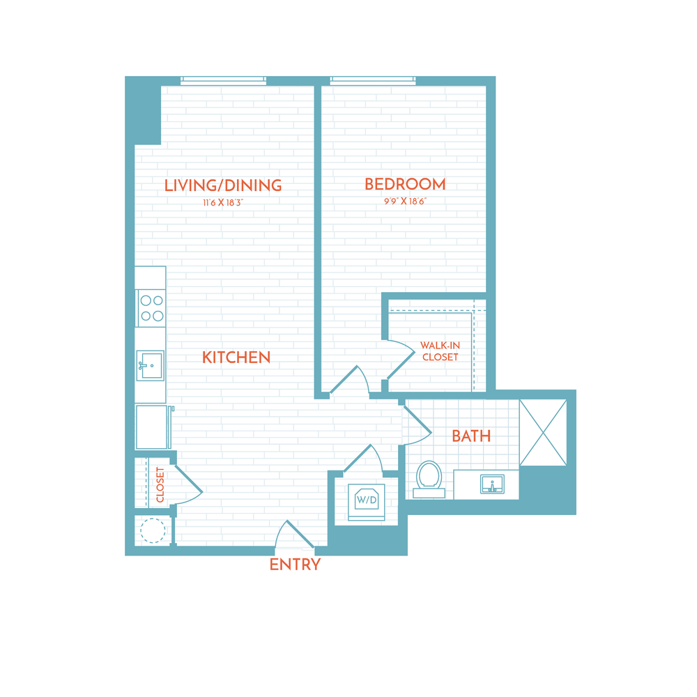 Floor plan layout diagram for C5 | 1 Bed | 1 Bath