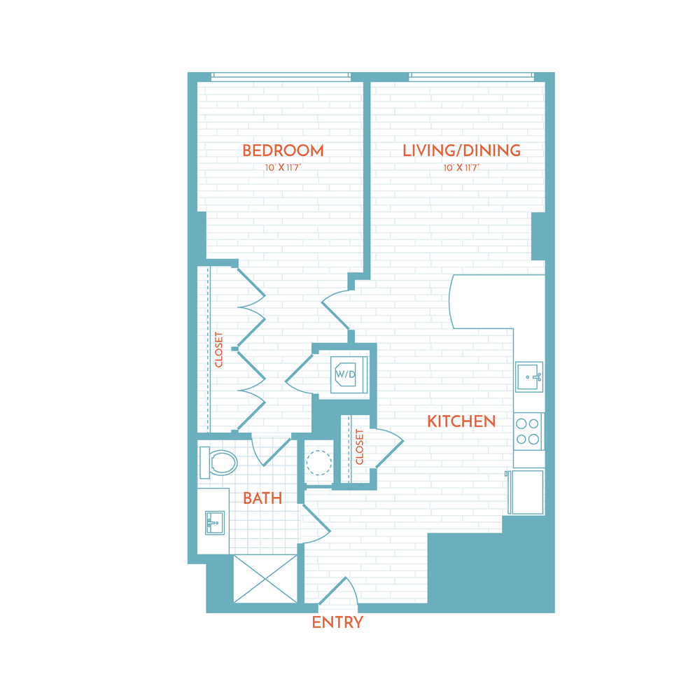 Floor plan layout diagram for C6 | 1 Bed | 1 Bath