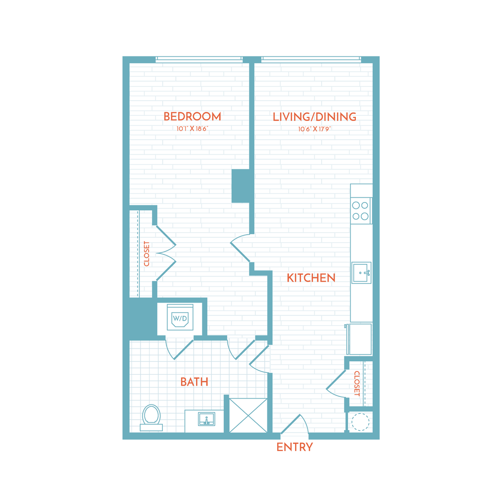 Floor plan layout diagram for C8 | 1 Bed | 1 Bath