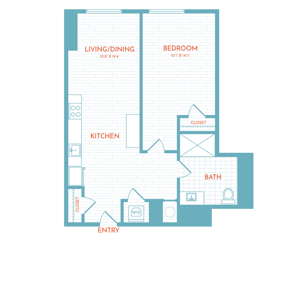Floor plan layout diagram for C9 | 1 Bed | 1 Bath