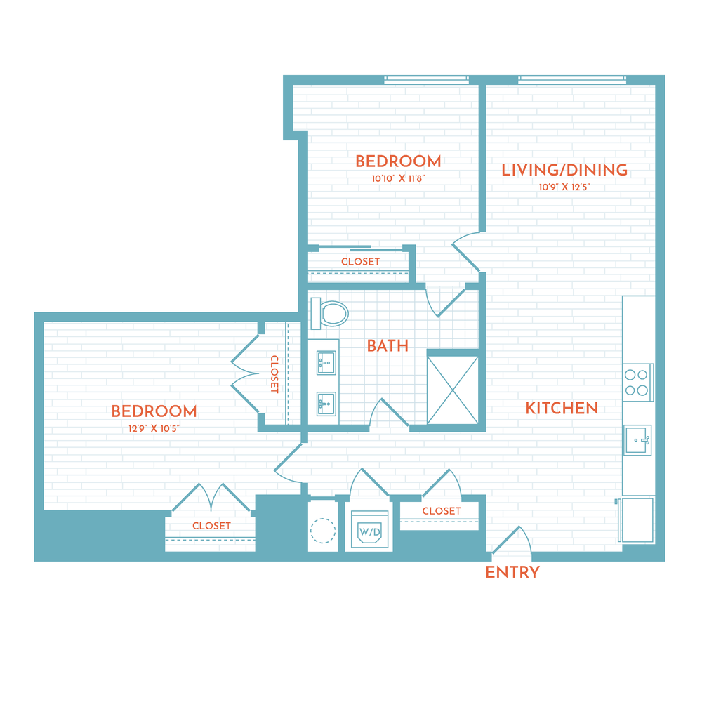 Floor plan layout diagram for D3 | 2 Bed | 2 Bath | Den