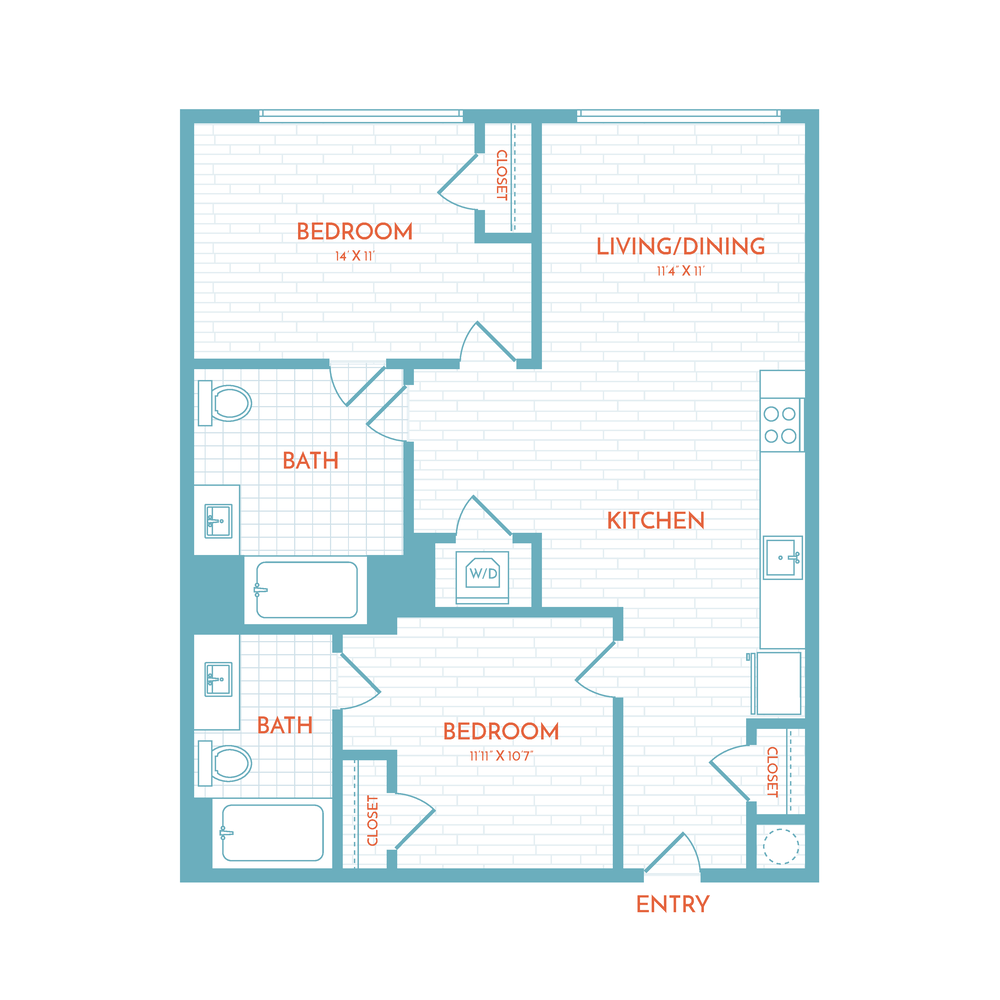 Floor plan layout diagram for E10 | 2 Bed | 2 Bath