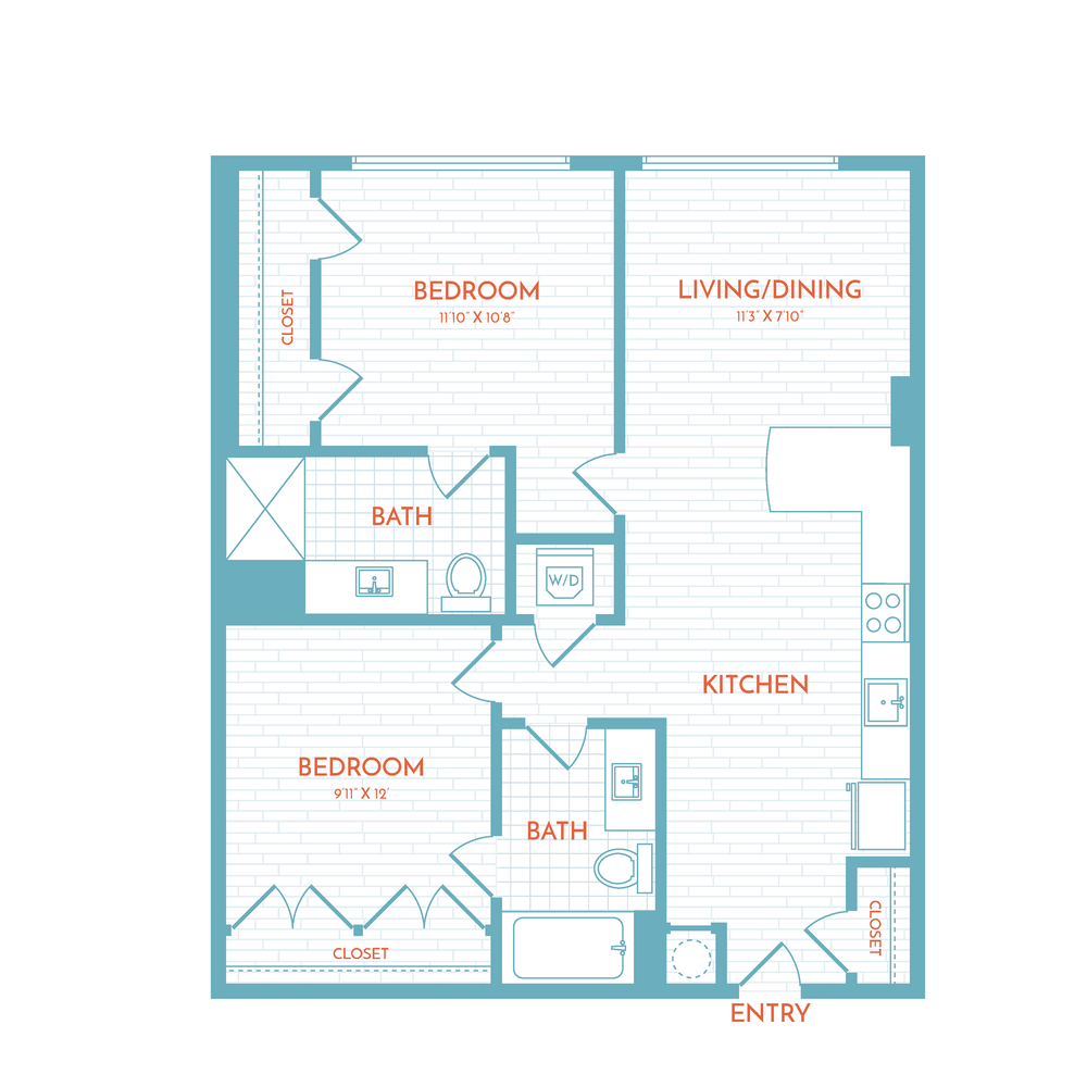 Floor plan layout diagram for E5 | 2 Bed | 2 Bath