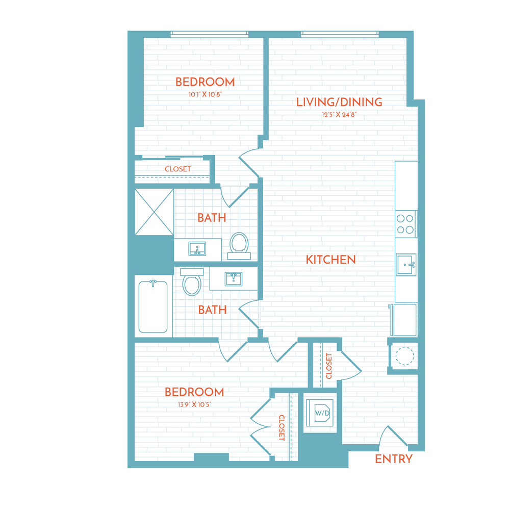 Floor plan layout diagram for E6.1 | 2 Bed | 2 Bath