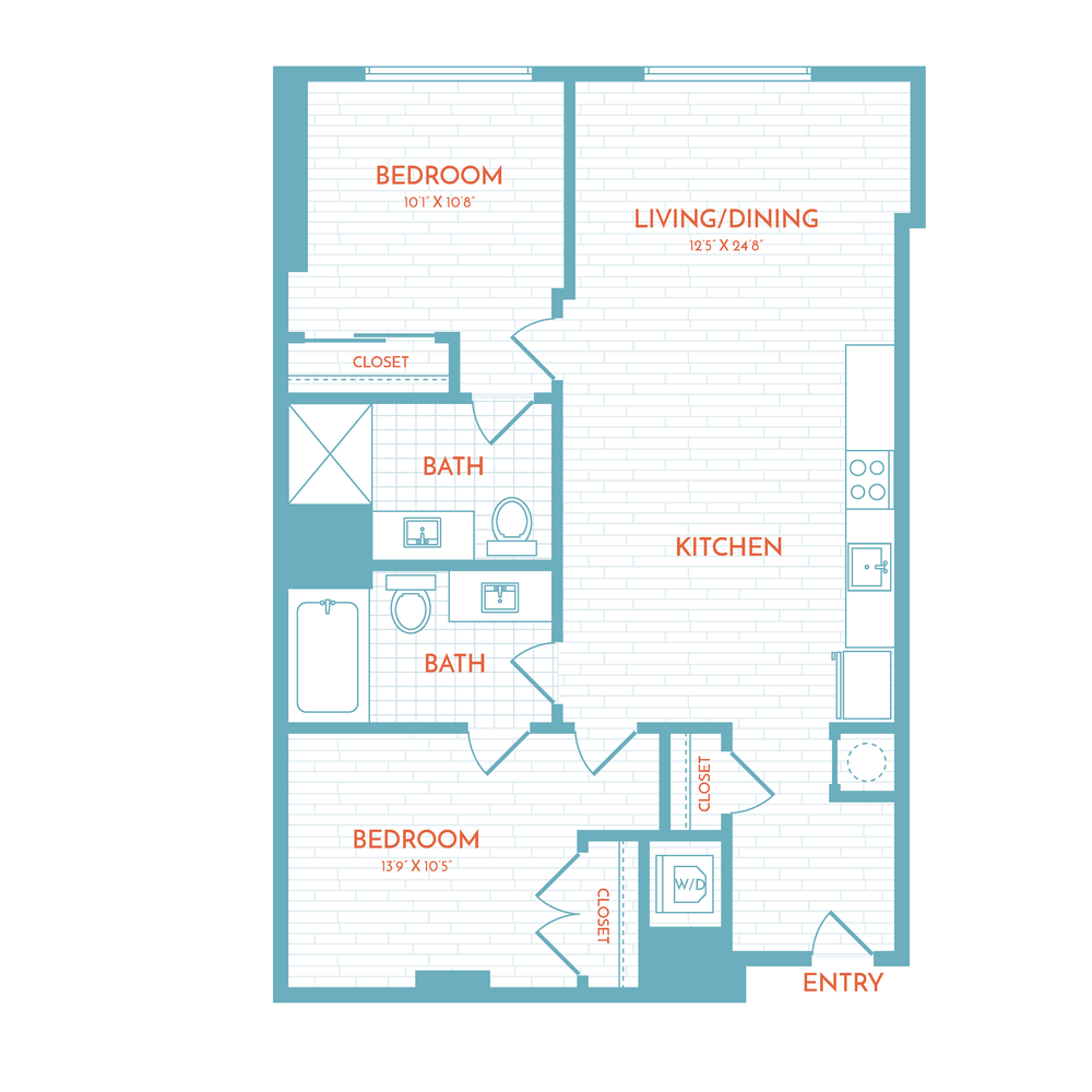 Floor plan layout diagram for E6 | 2 Bed | 2 Bath
