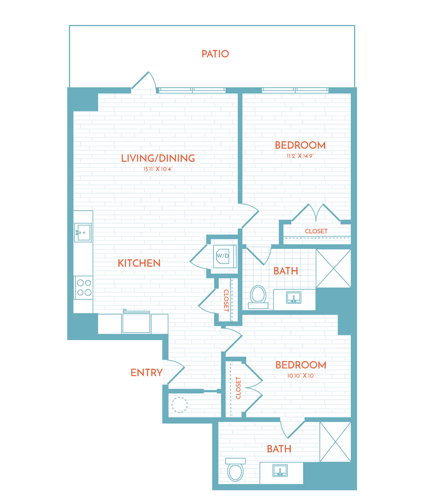 Floor plan layout diagram for E8 | 2 Bed | 2 Bath