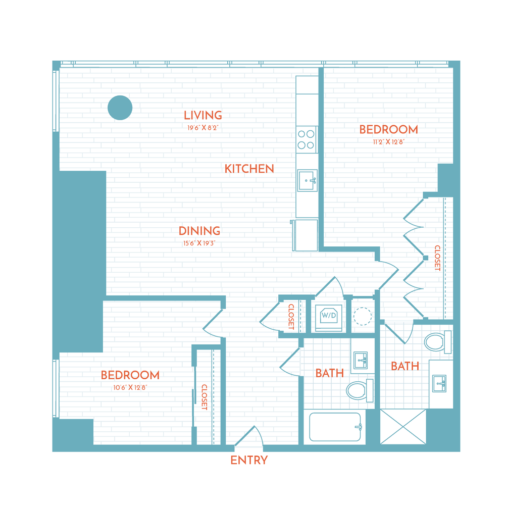 Floor plan layout diagram for F4 | 2 Bed | 2 Bath