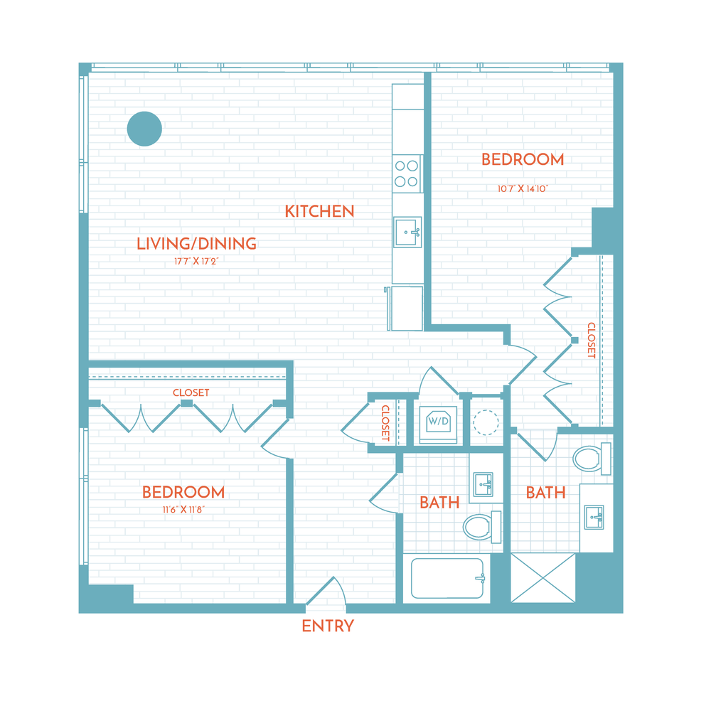 Floor plan layout diagram for F5.1 | 2 Bed | 2 Bath