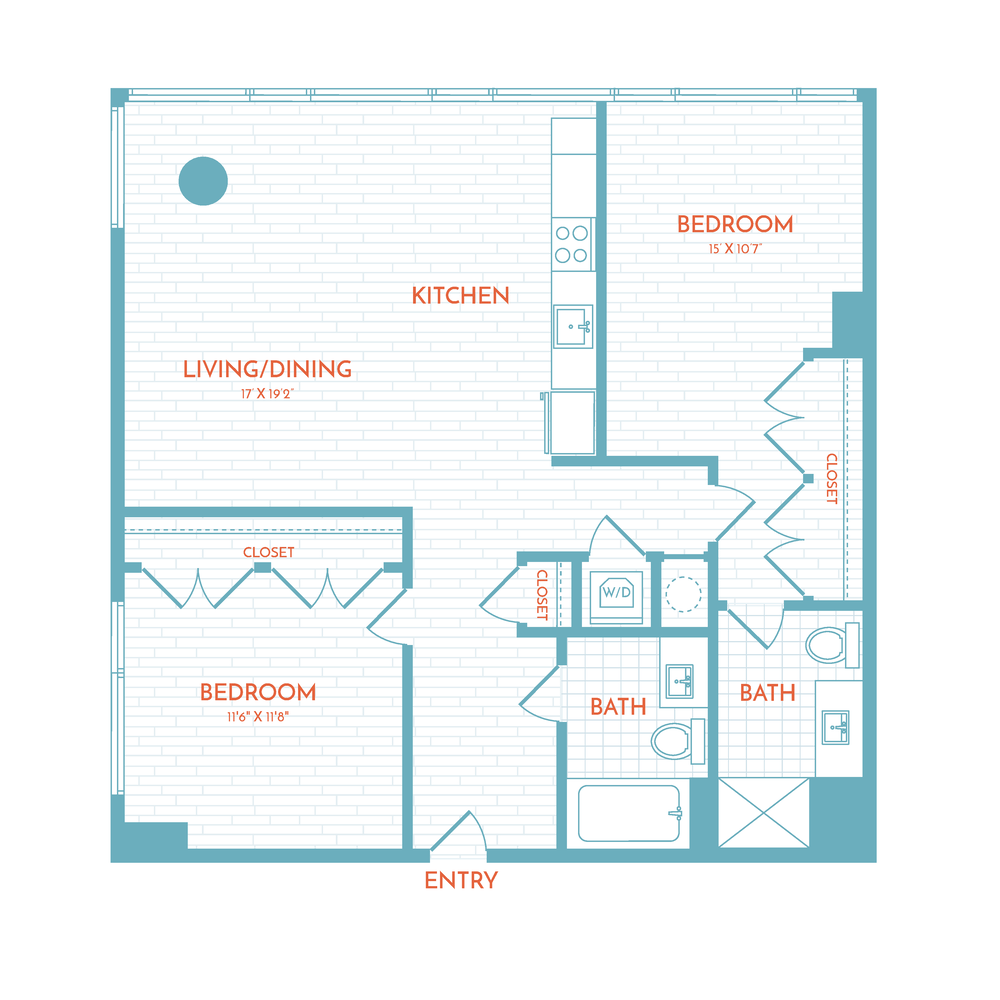 Floor plan layout diagram for F5 | 2 Bed | 2 Bath