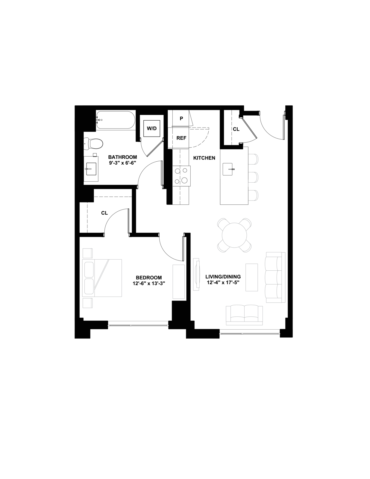 Floor plan layout diagram for 1B