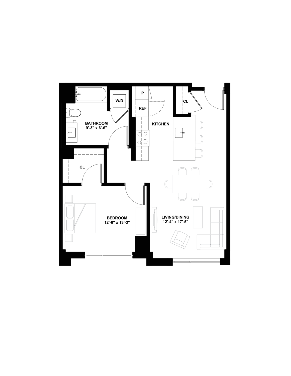 Floor plan layout diagram for 1B-PH