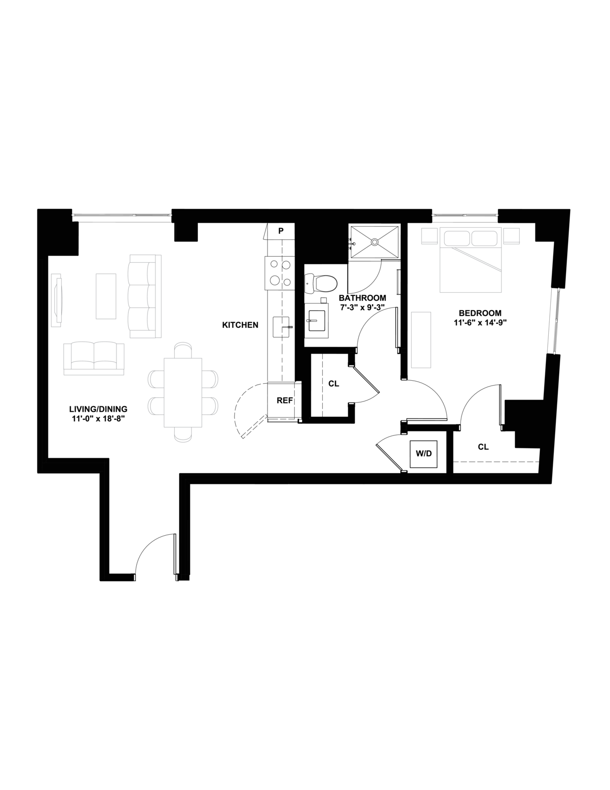 Floor plan layout diagram for 1E-PH
