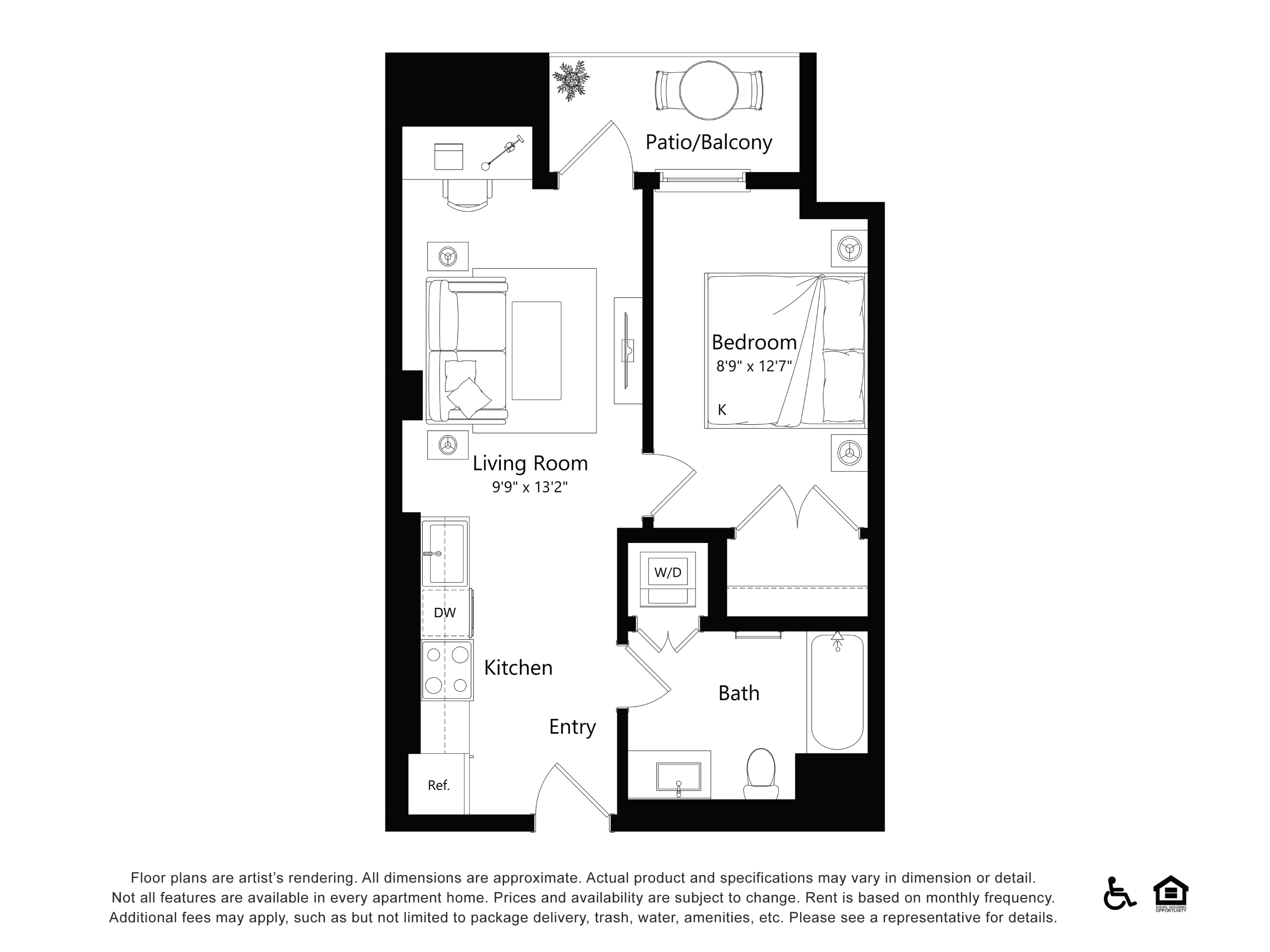 Floor plan layout diagram for B1B5 - 1 Bed 1 Bath
