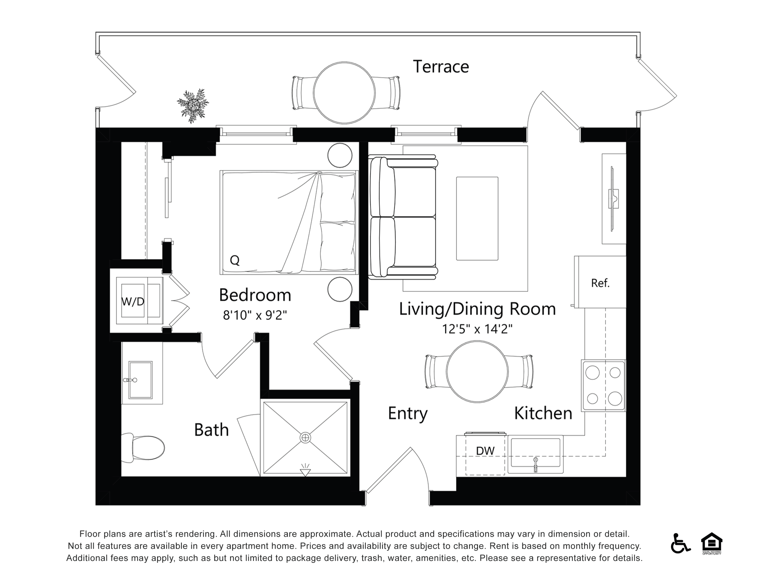 Floor plan layout diagram for B1A1.2 - 1 Bed 1 Bath