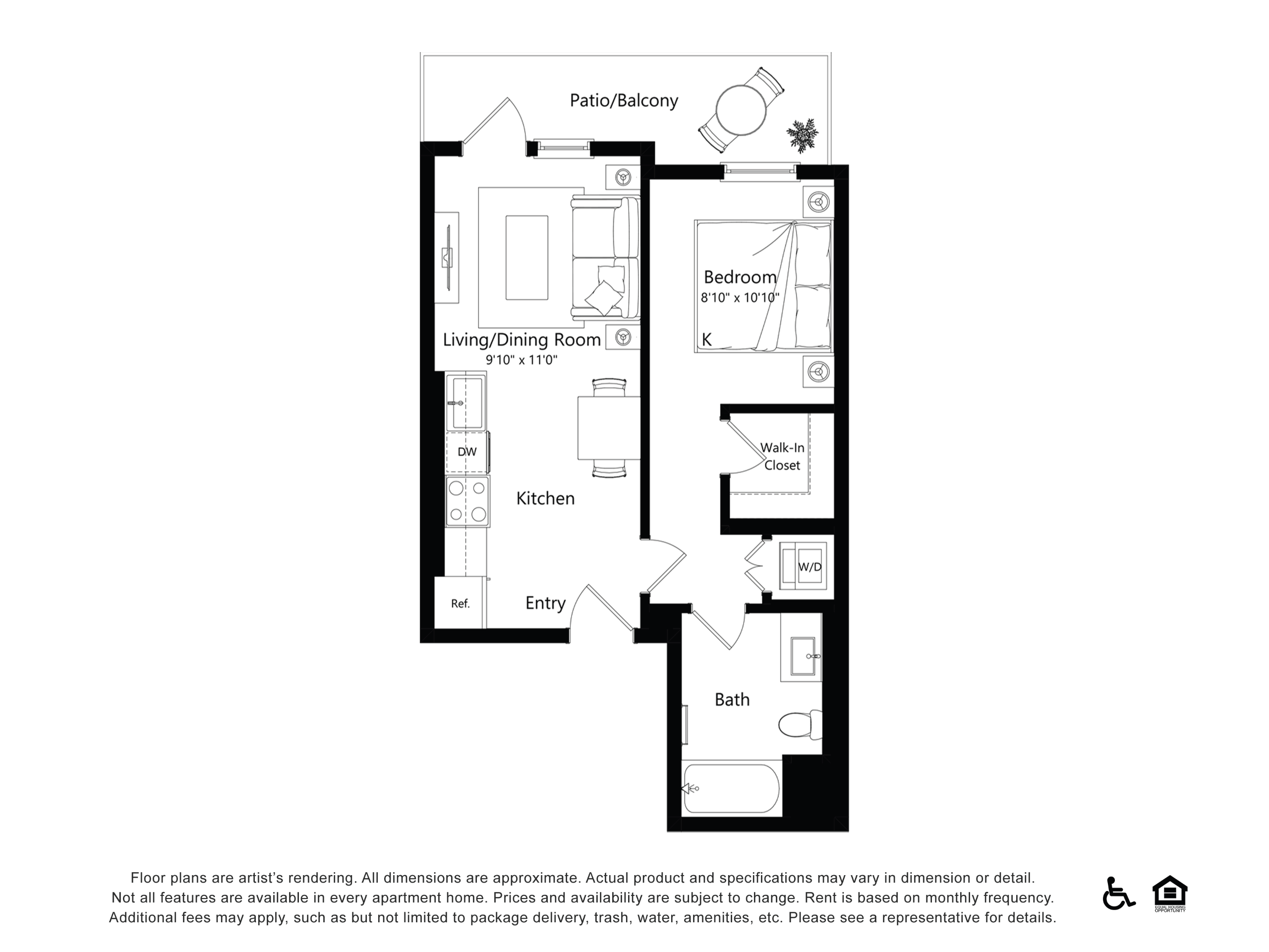 Floor plan layout diagram for B1B9 - 1 Bed 1 Bath