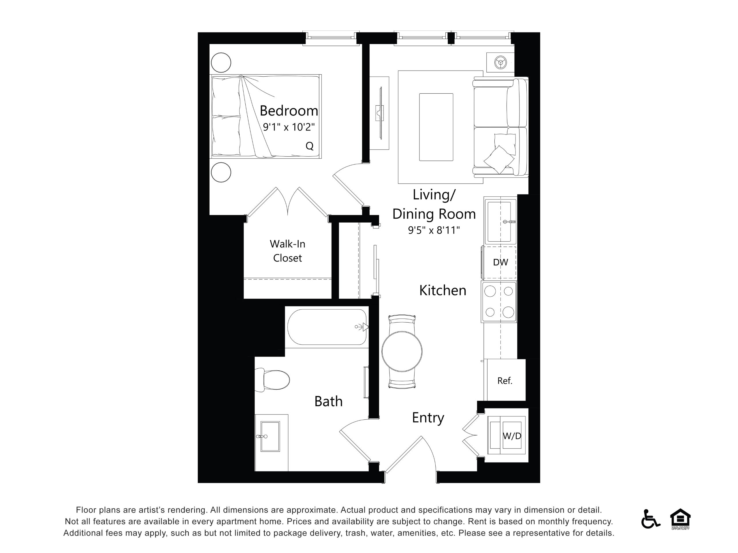 Floor plan layout diagram for B1B10 - 1 Bed 1 Bath