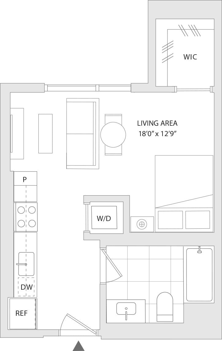 A floor plan of a living area with a WIC section.