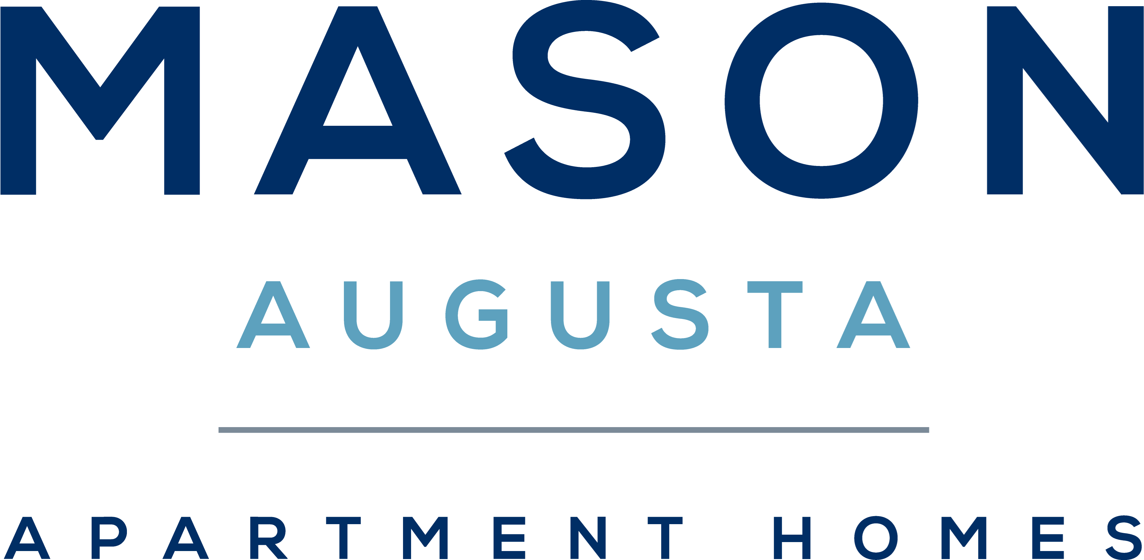 A blue and black sign that says Mason Augusta Apartment Homes.