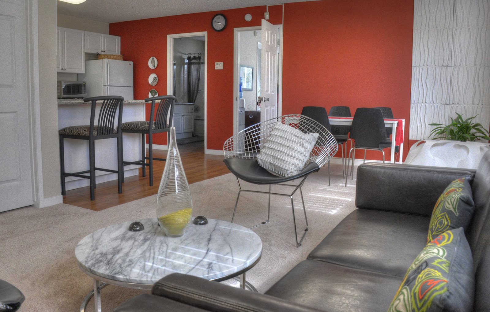 Furnished living room and kitchen model