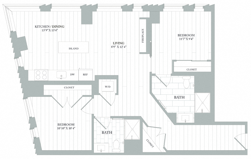 Floor plan layout diagram for B1A | 2 Bed | 2 Bath