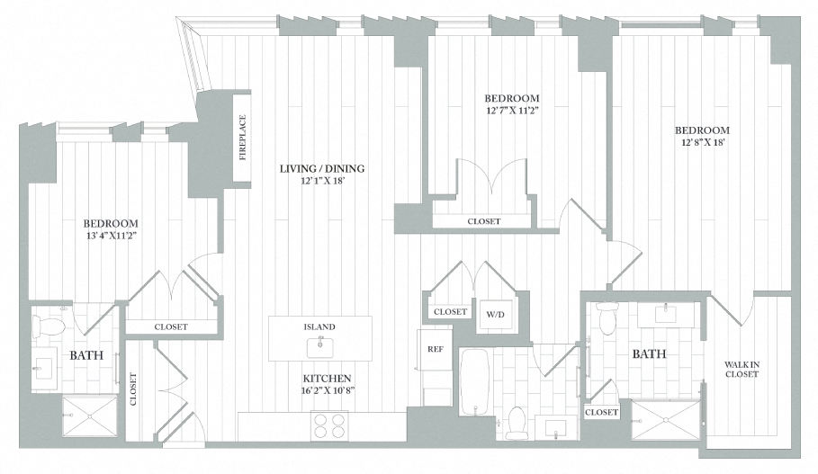 Floor plan layout diagram for C2 | 3 Bed | 3 Bath