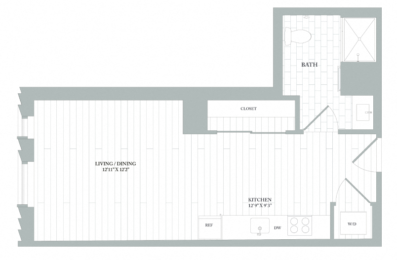 Floor plan layout diagram for S1 | Studio | 1 Bath