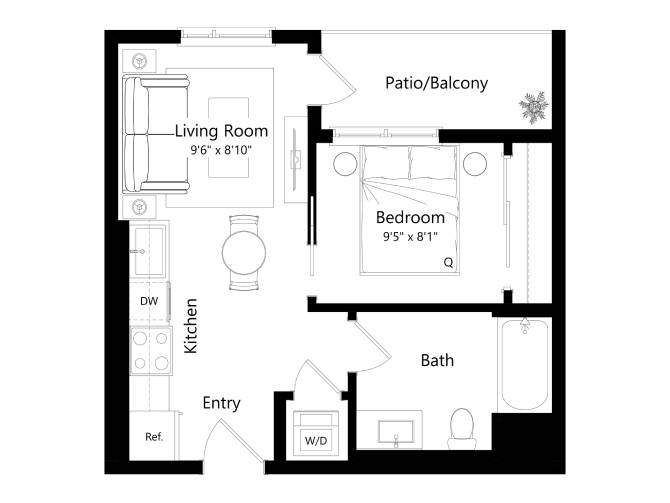 Floor plan layout diagram for 1A - 1 Bed 1 Bath