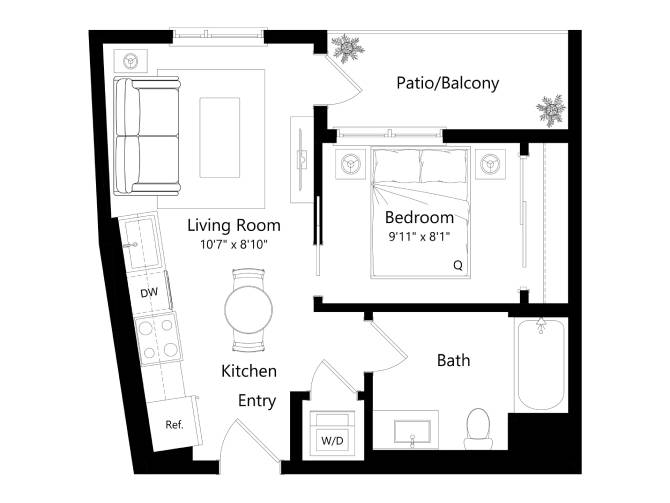 Floor plan layout diagram for 1C - 1 Bed 1 Bath