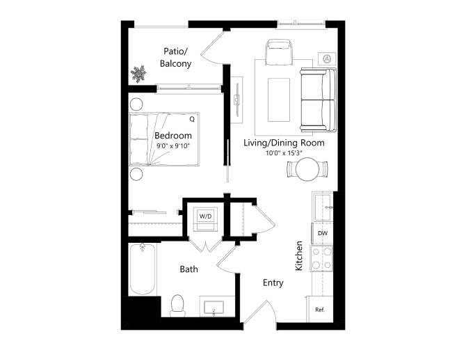 Floor plan layout diagram for 1G - 1 Bed 1 Bath